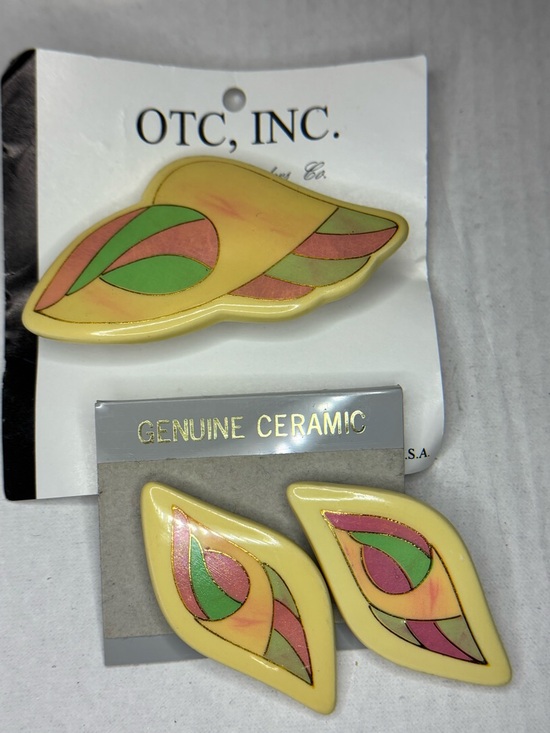 Jewelry - Vintage Pastel Pin and Earrings